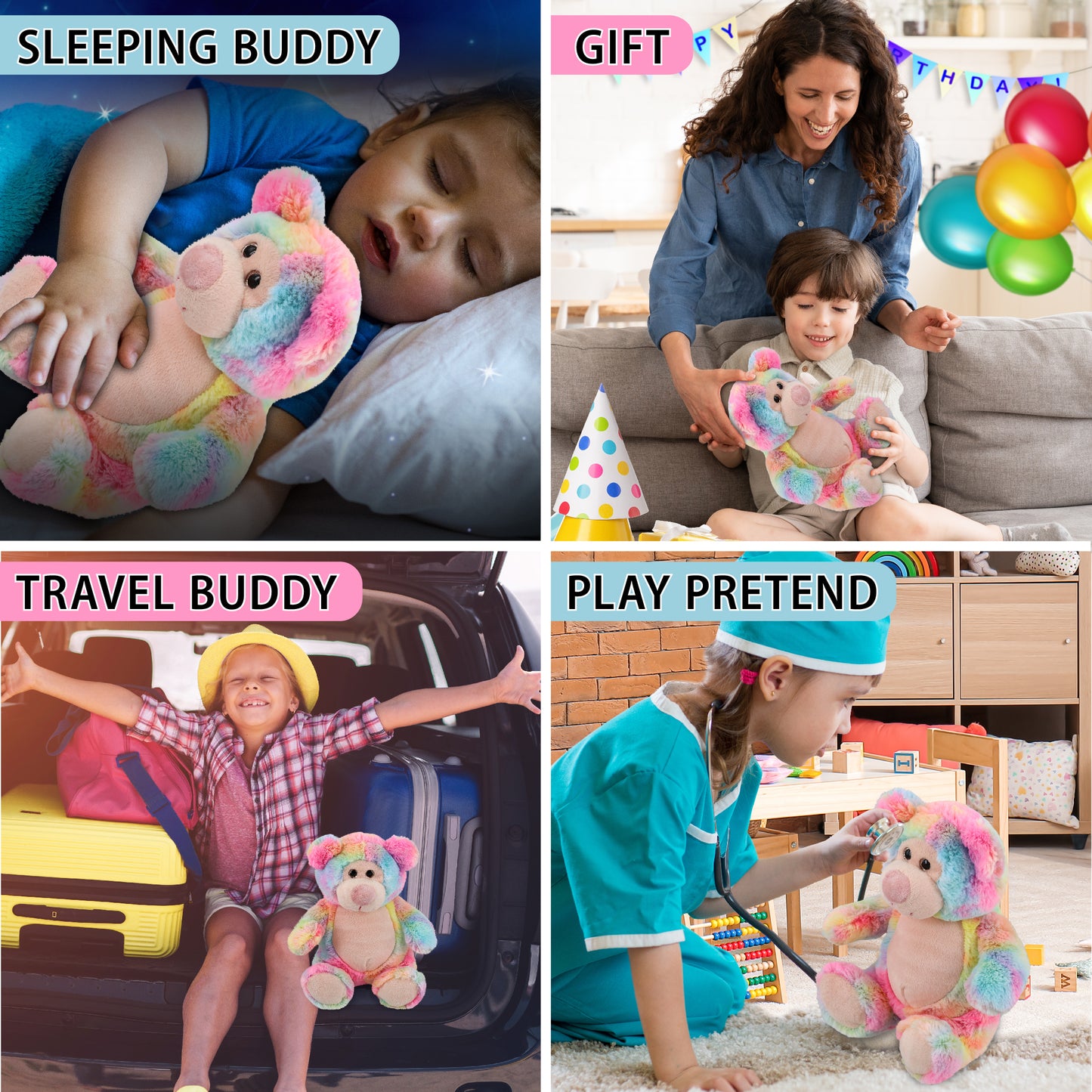 SUPER-SOFT PLUSH - RAINBOW BEAR 9"