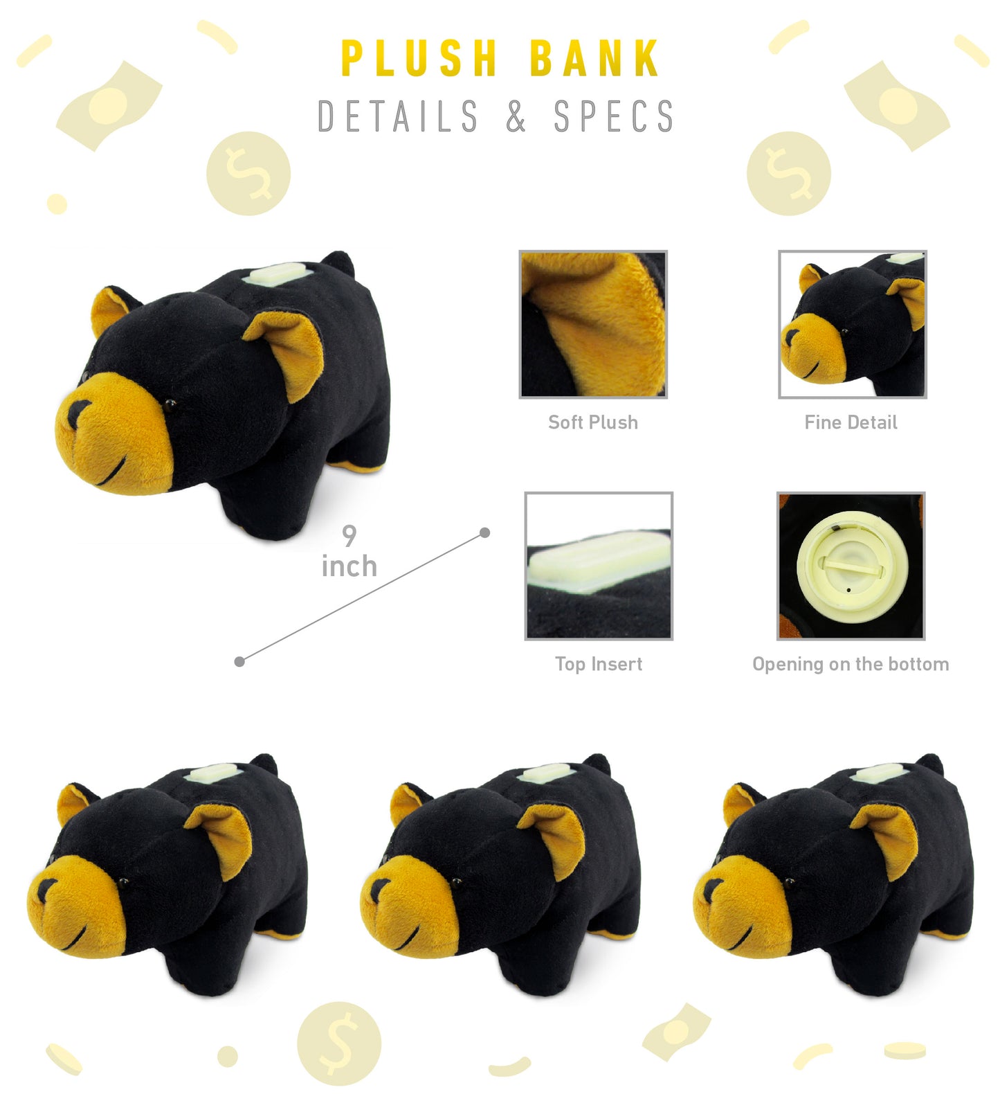 PLUSH BANK - BLACK BEAR