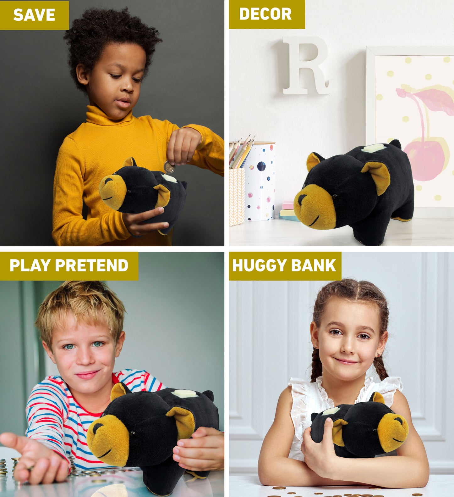 PLUSH BANK - BLACK BEAR