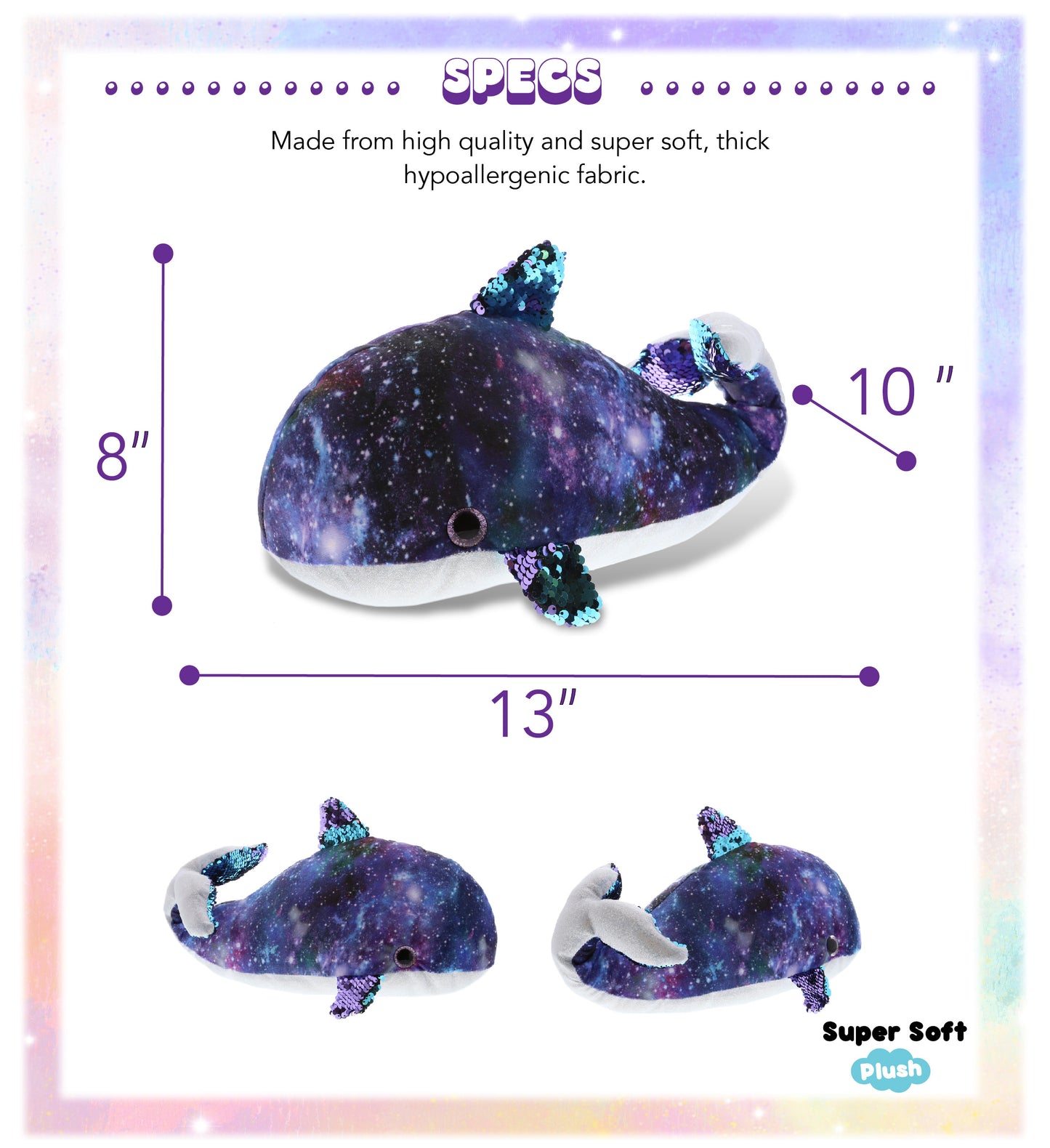 SPACE SEQUIN PLUSH - 13" WHALE
