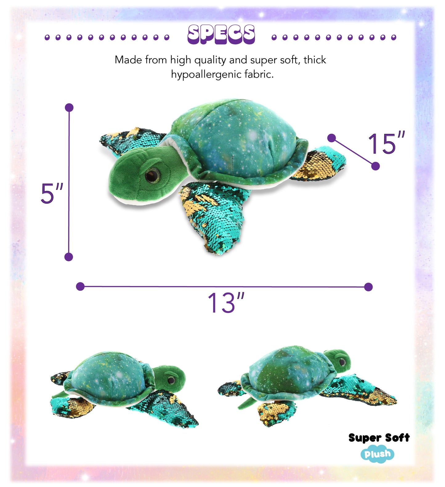SPACE SEQUIN PLUSH - 13" SEA TURTLE
