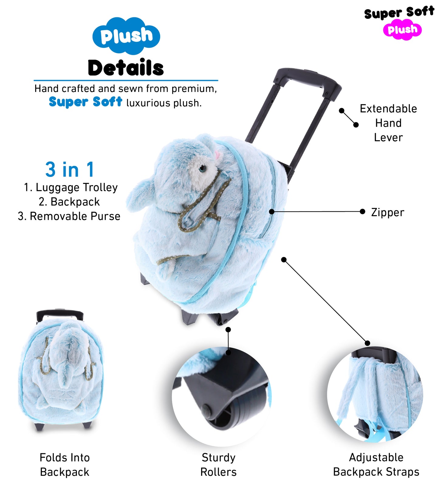 SUPER SOFT PLUSH TROLLEY & PURSE - DOLPHIN