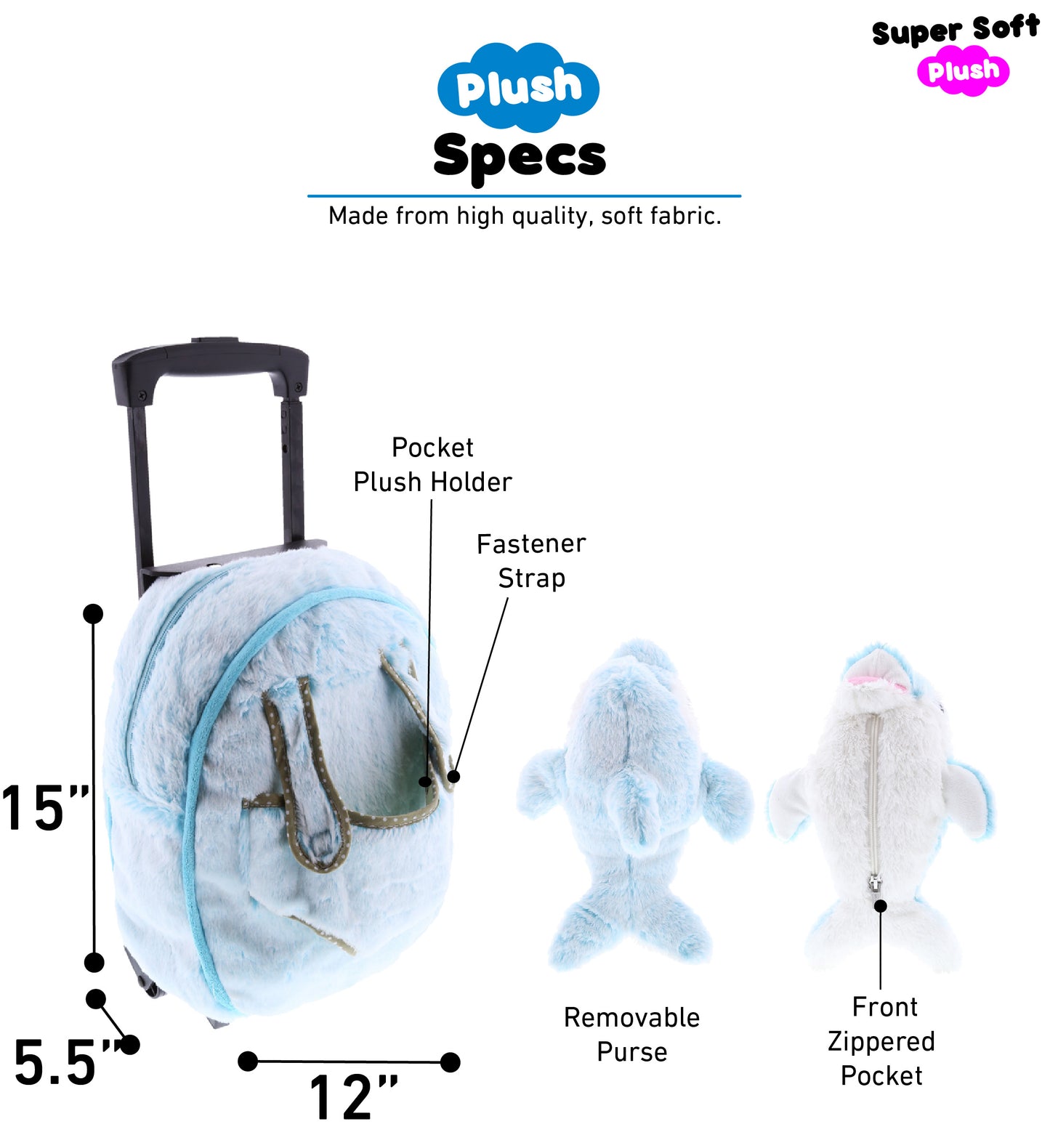 SUPER SOFT PLUSH TROLLEY & PURSE - DOLPHIN