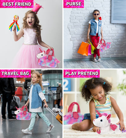 PLUSH PURSE PET CARRIER - COTTON CANDY PINK UNICORN