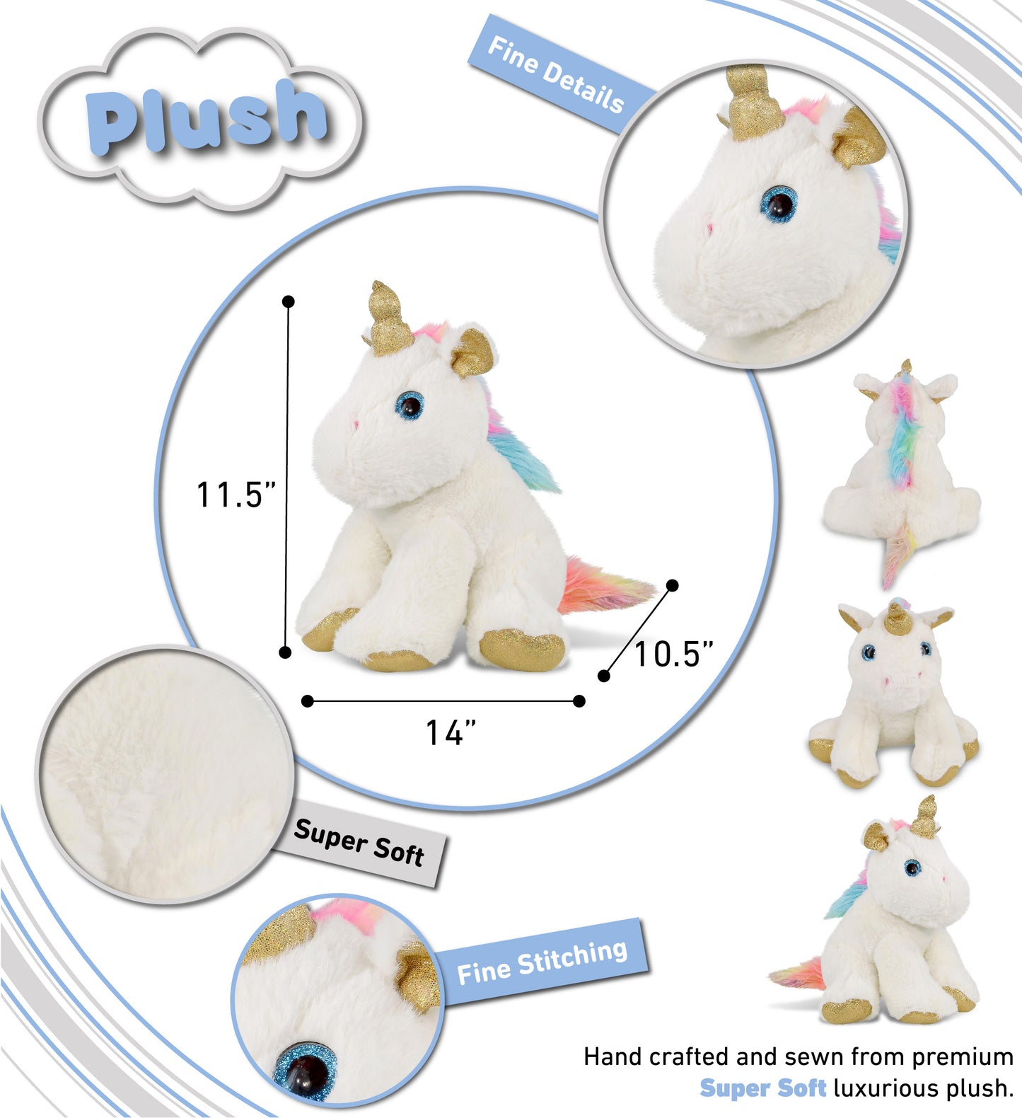 SUPER-SOFT PLUSH - WHITE & GOLD UNICORN