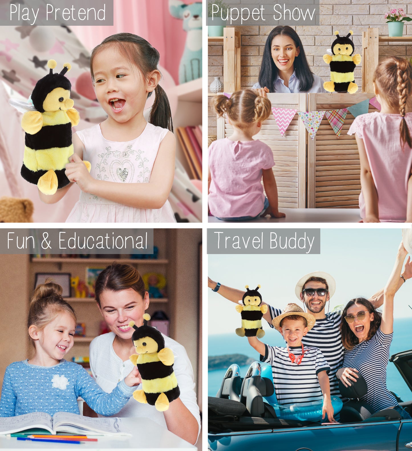 SUPER SOFT PLUSH HAND PUPPET - HONEYBEE