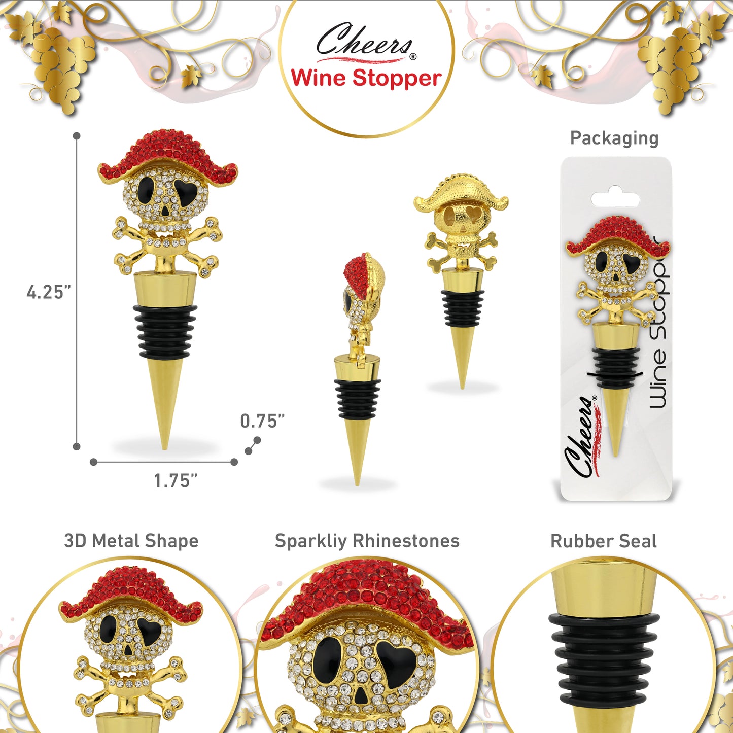 CHEERS - SPARKLING GOLD WINE STOPPER - PIRATE