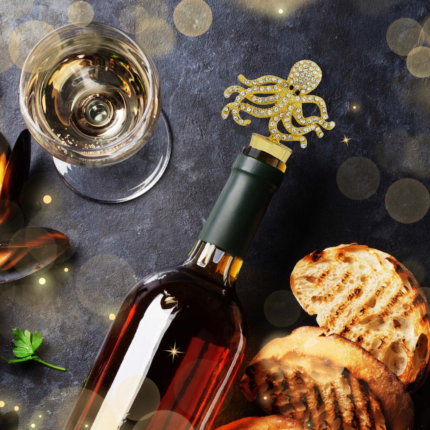 CHEERS - SPARKLING GOLD WINE STOPPER - OCTOPUS