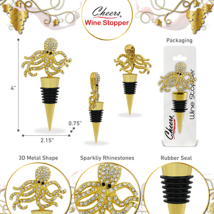 CHEERS - SPARKLING GOLD WINE STOPPER - OCTOPUS