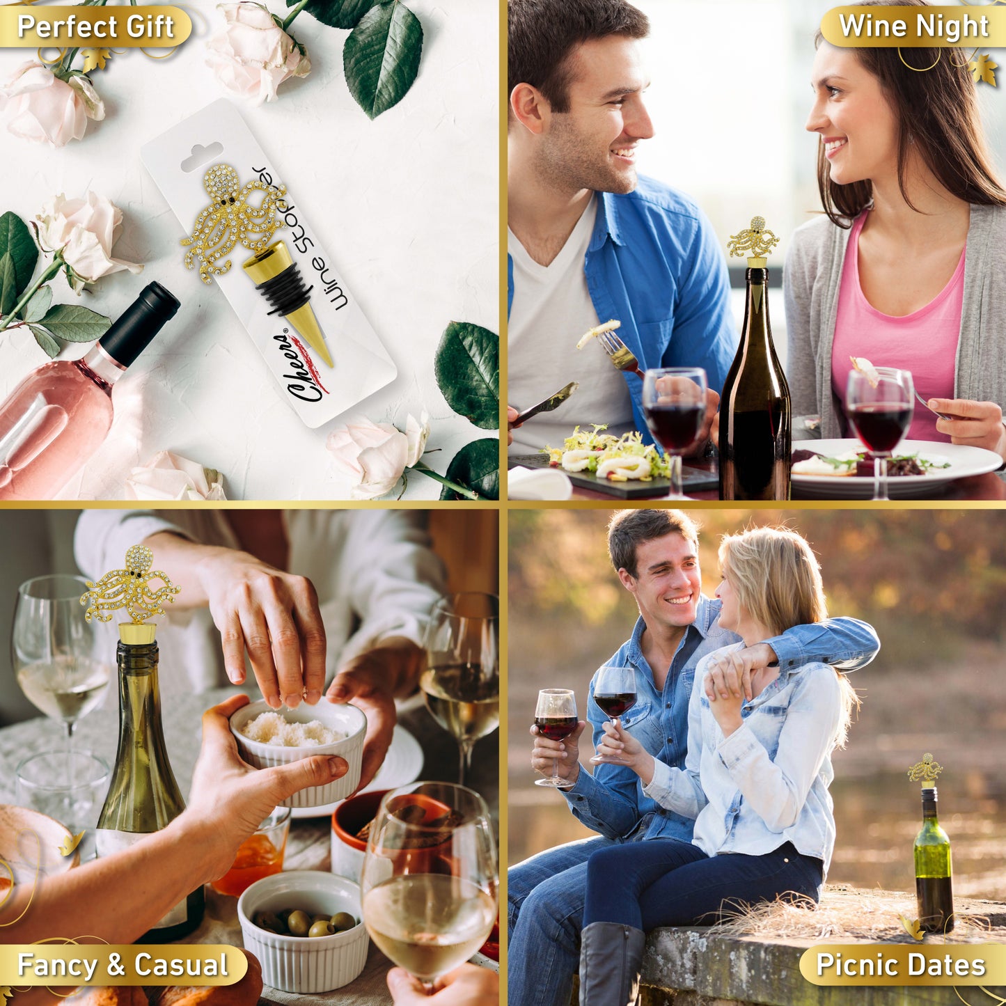 CHEERS - SPARKLING GOLD WINE STOPPER - OCTOPUS