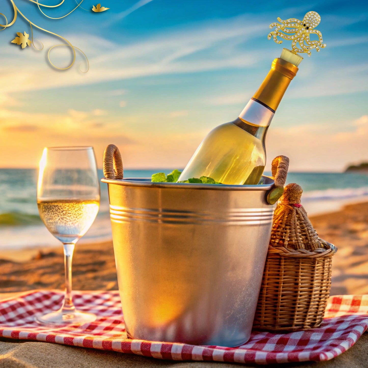 CHEERS - SPARKLING GOLD WINE STOPPER - OCTOPUS