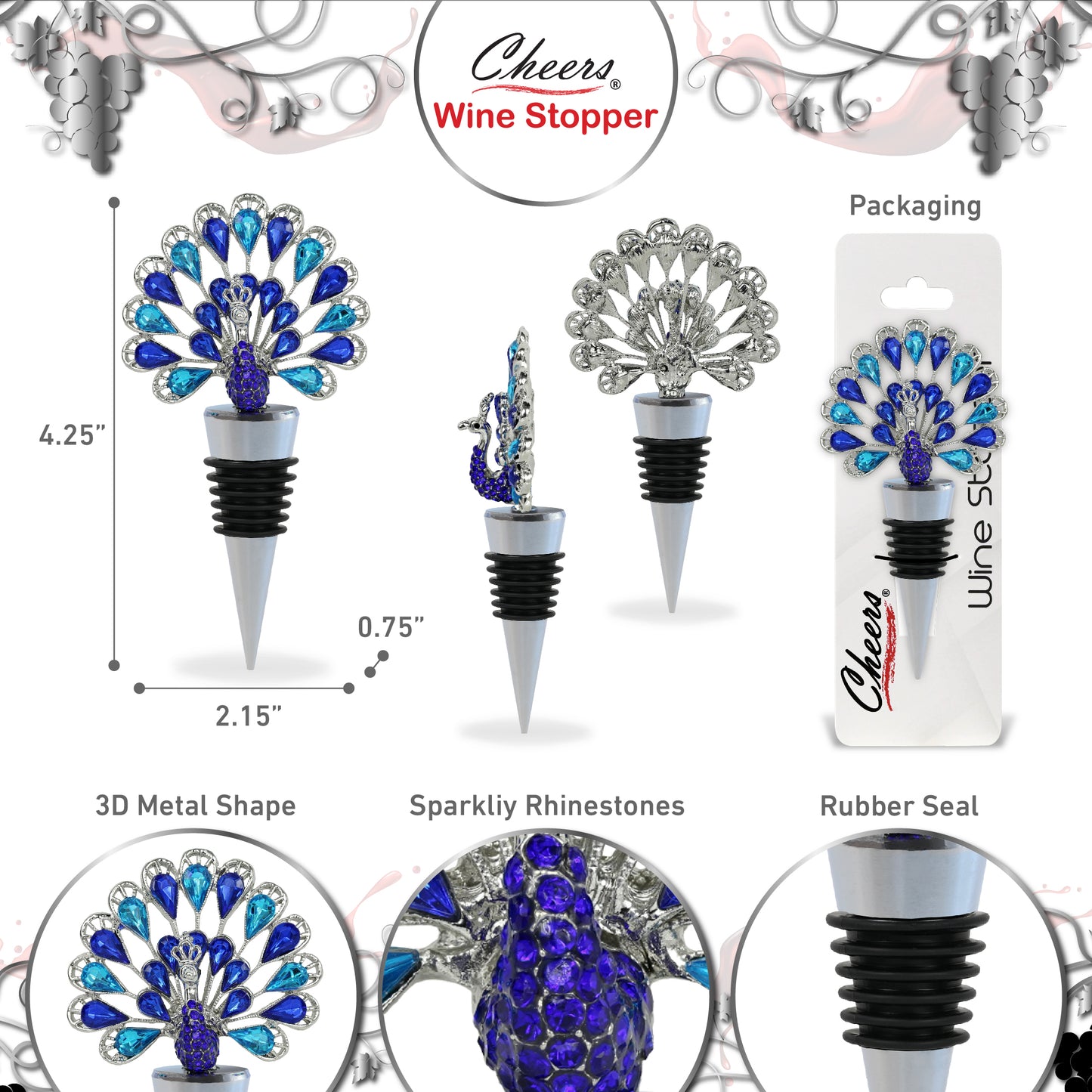 CHEERS - SPARKLING WINE STOPPER - PEACOCK