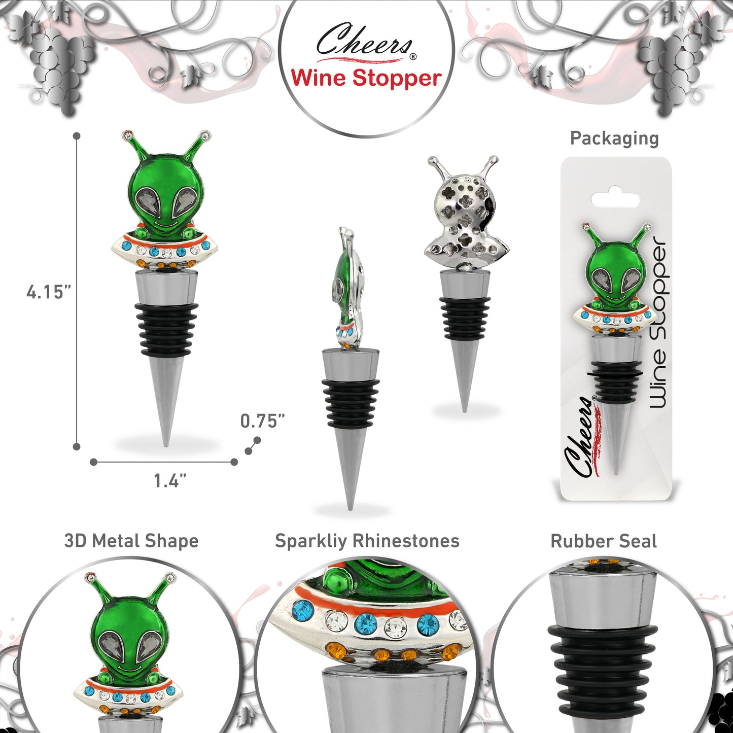 CHEERS - SPARKLING WINE STOPPER - ALIEN IN SPACE SHIP