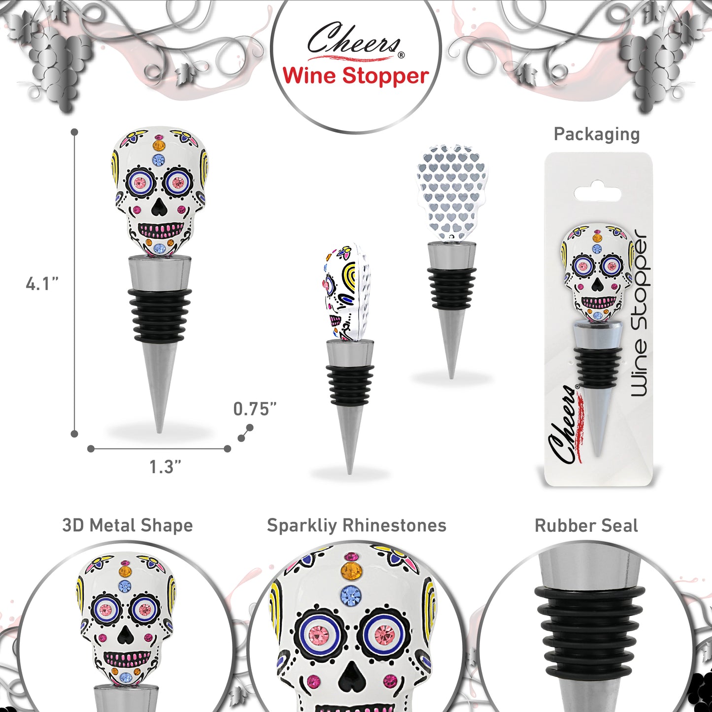 CHEERS - SPARKLING WINE STOPPER - DAY OF THE DEAD