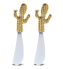 GOLD CHEESE SPREADER - SET OF 2 - CACTUS