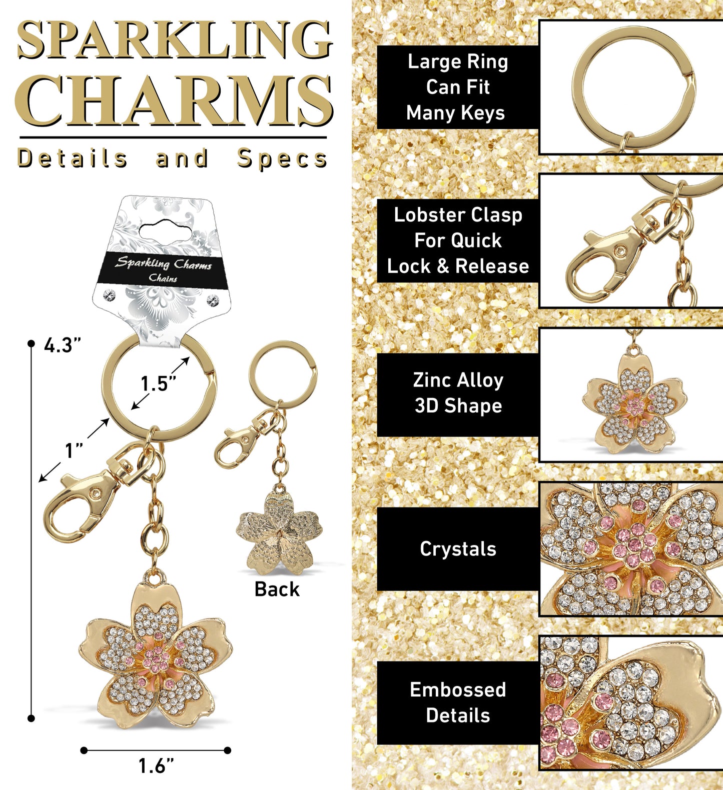 GOLD SPARKLING CHARMS - FLOWER