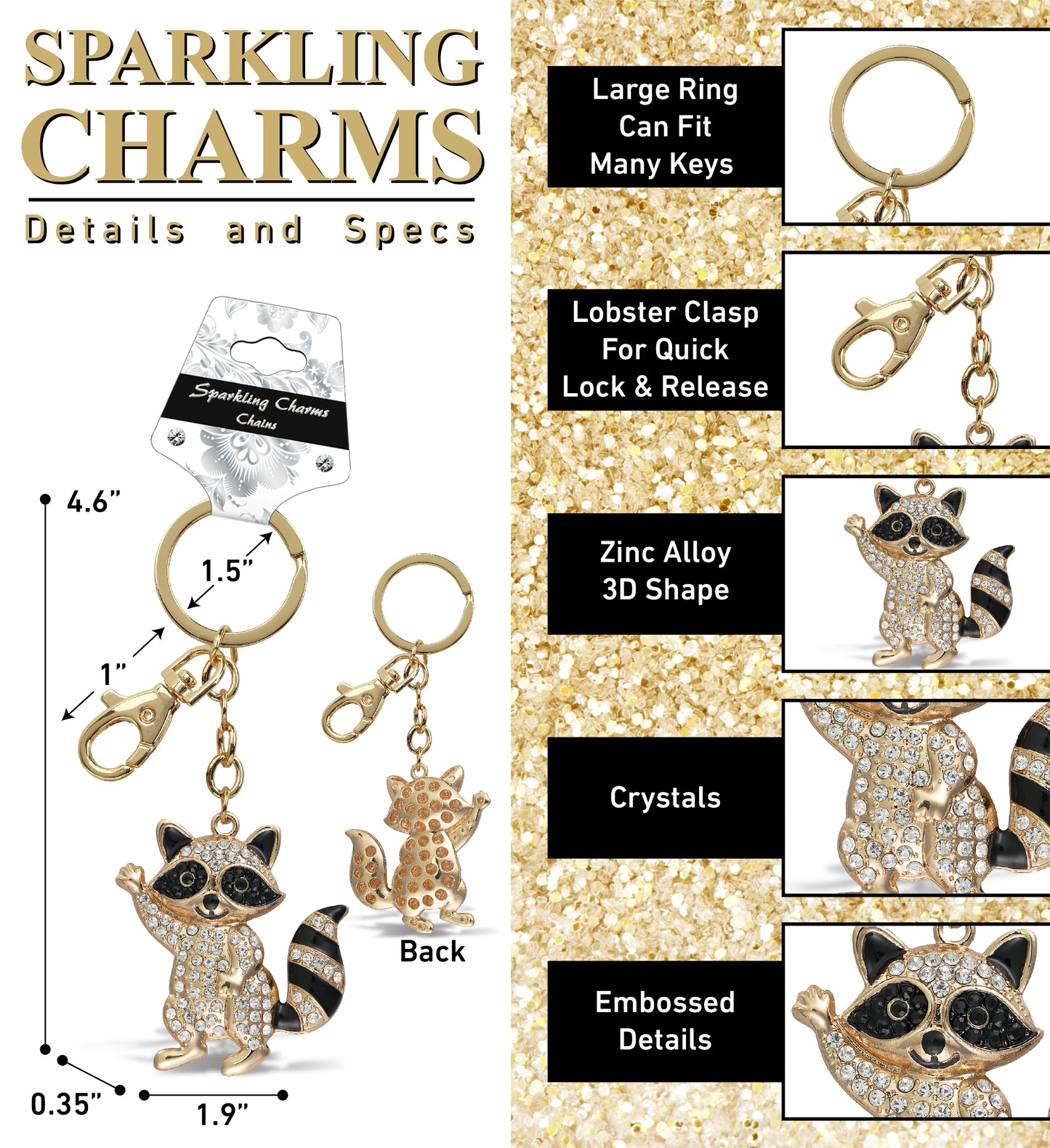 GOLD SPARKLING CHARMS - RACCOON