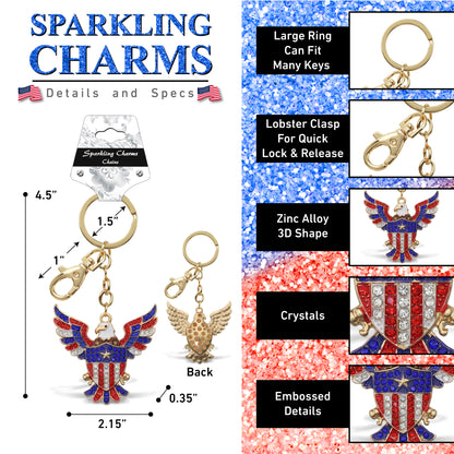 GOLD SPARKLING CHARMS - USA  FLAG PATRIOTIC EAGLE