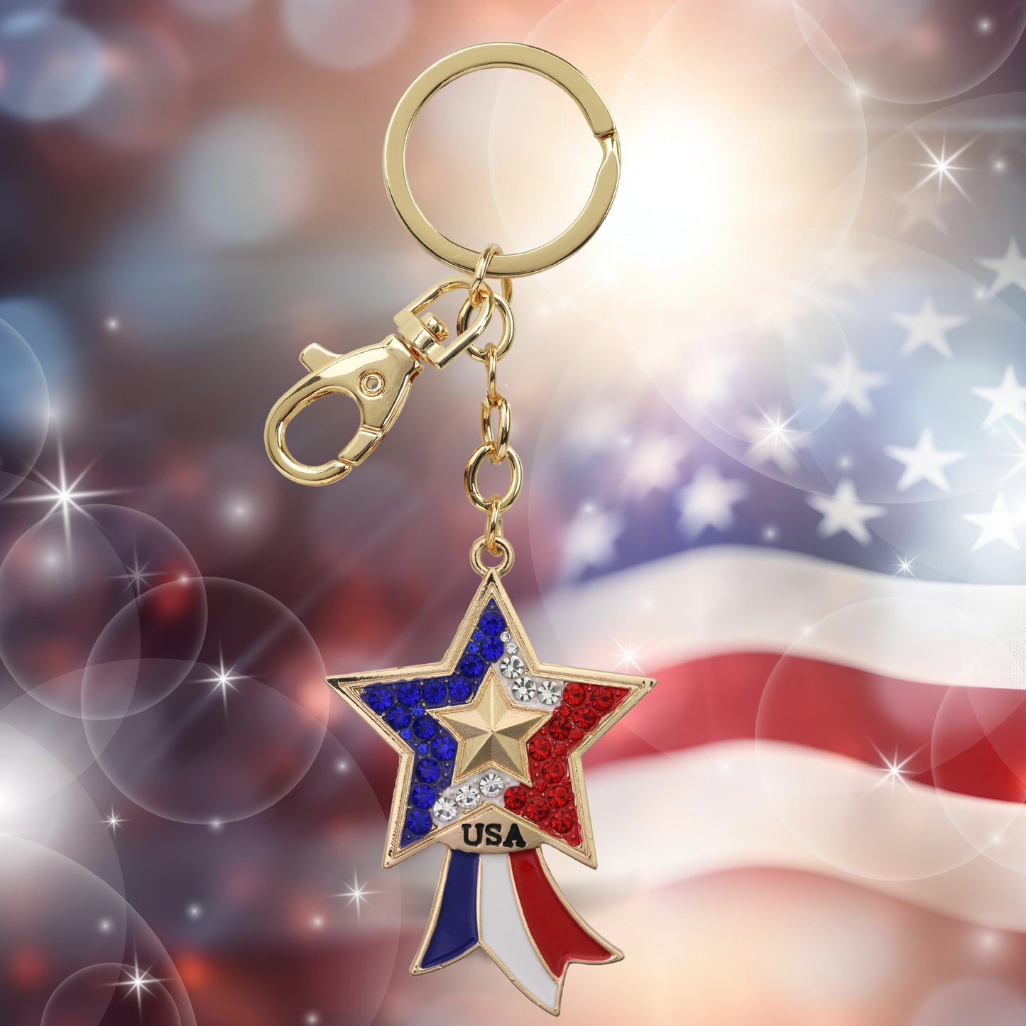 GOLD SPARKLING CHARMS - USA  FLAG FREEDOM STAR