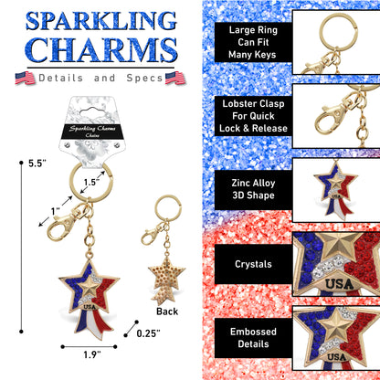 GOLD SPARKLING CHARMS - USA  FLAG FREEDOM STAR