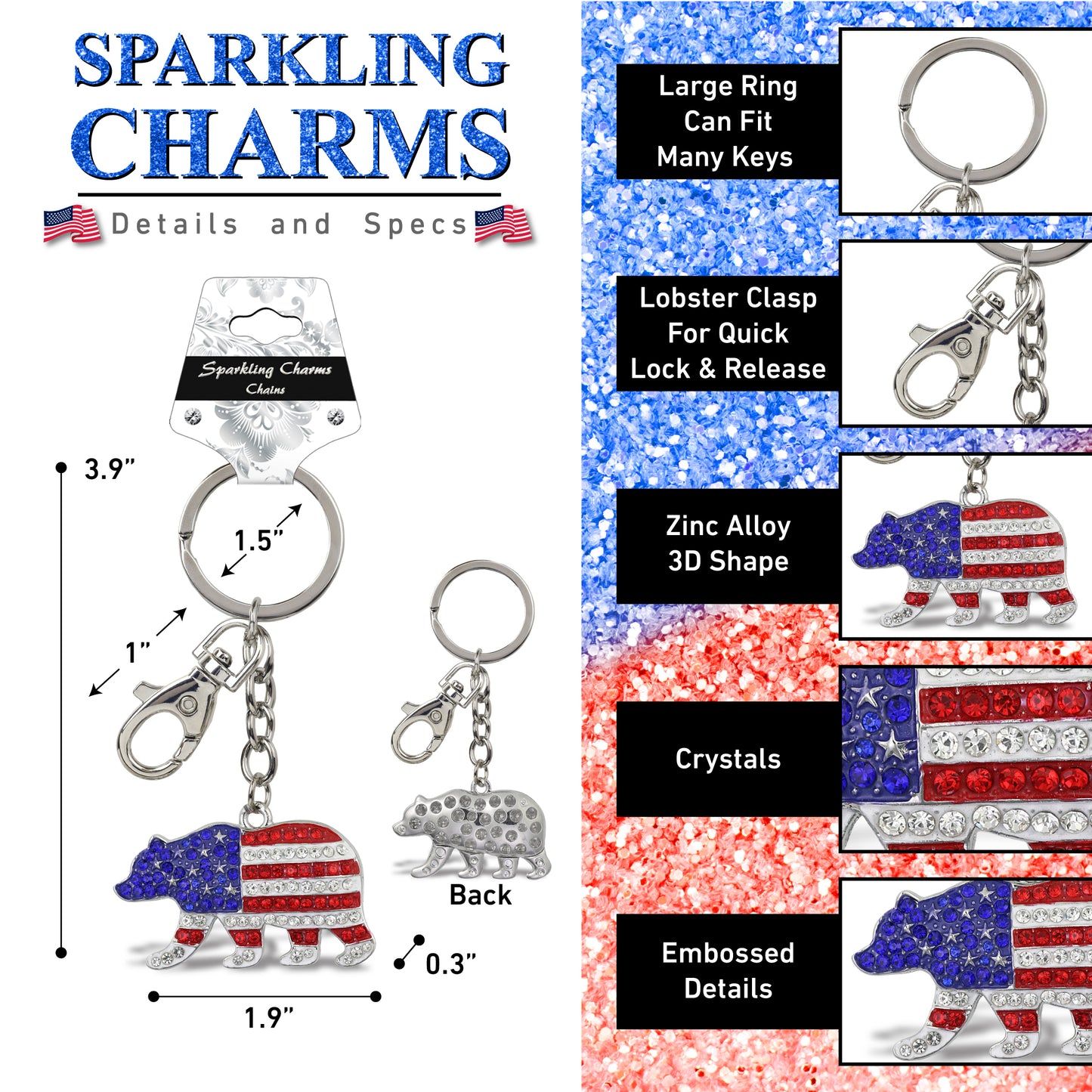 SPARKLING CHARMS - USA  FLAG BEAR