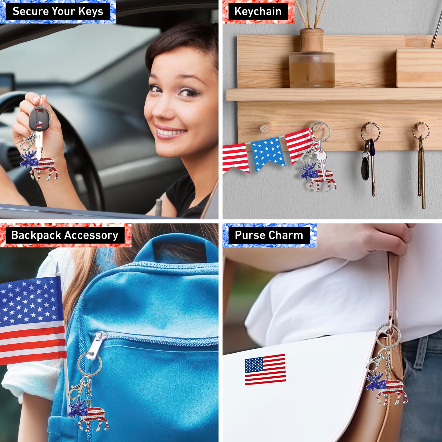 SPARKLING CHARMS - USA  FLAG MOOSE
