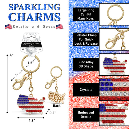 GOLD SPARKLING CHARMS - USA  FLAG MAP