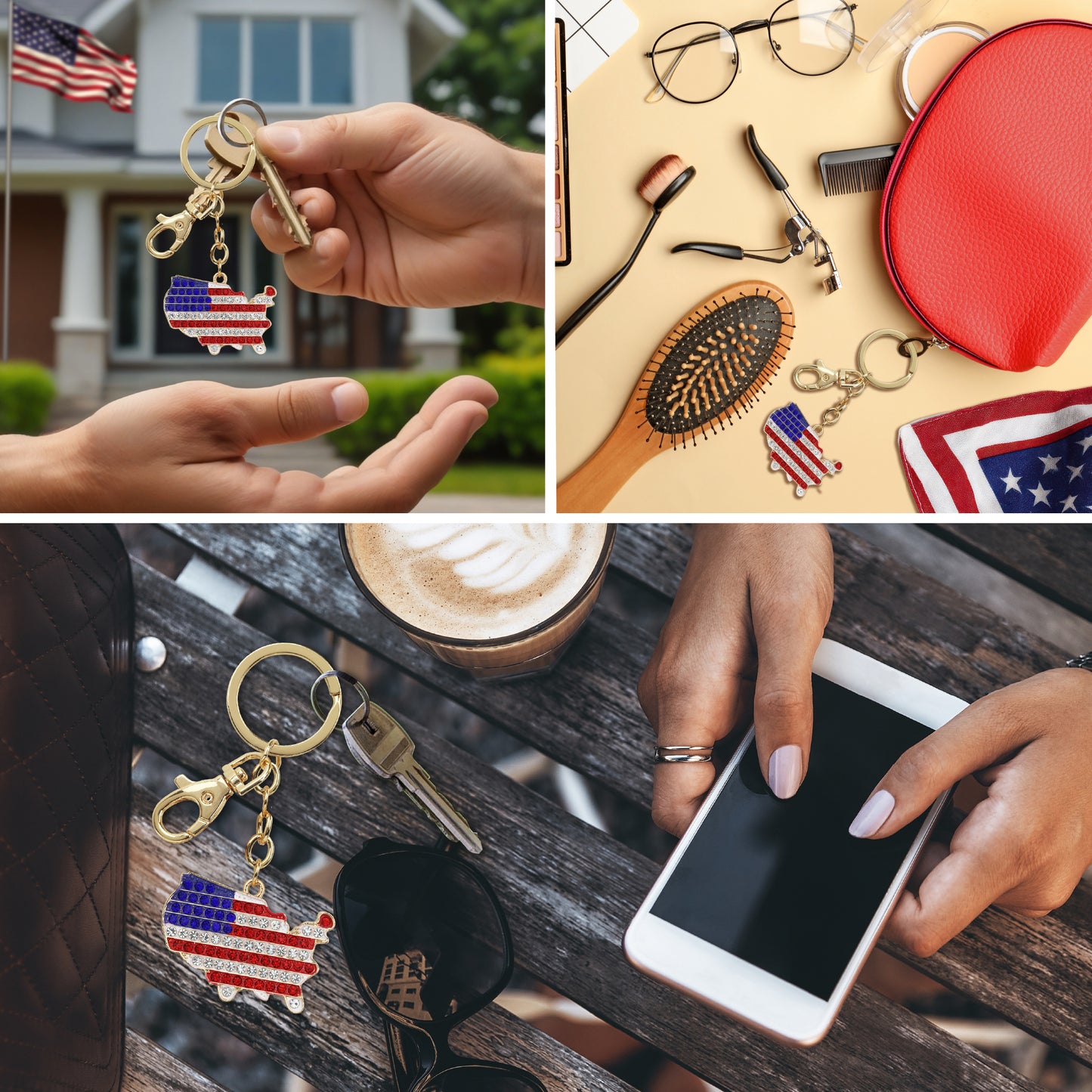 GOLD SPARKLING CHARMS - USA  FLAG MAP