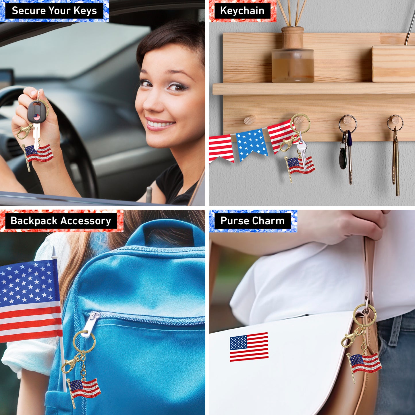 GOLD SPARKLING CHARMS - USA  FLAGPOLE