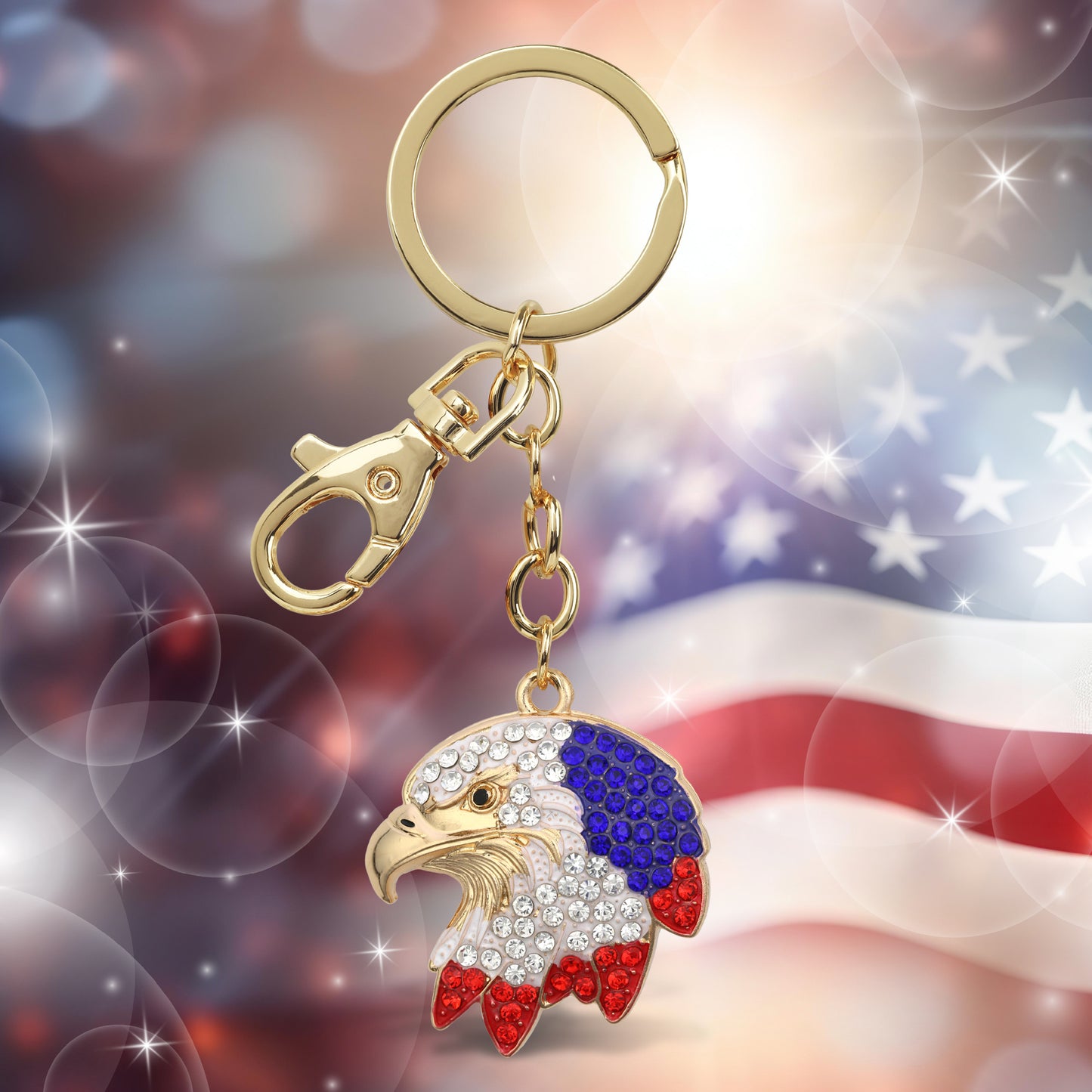 GOLD SPARKLING CHARMS - USA  FLAG EAGLE HEAD