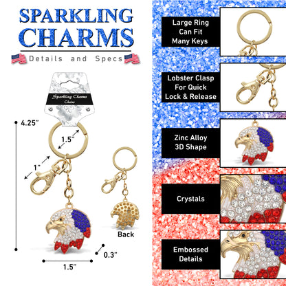 GOLD SPARKLING CHARMS - USA  FLAG EAGLE HEAD