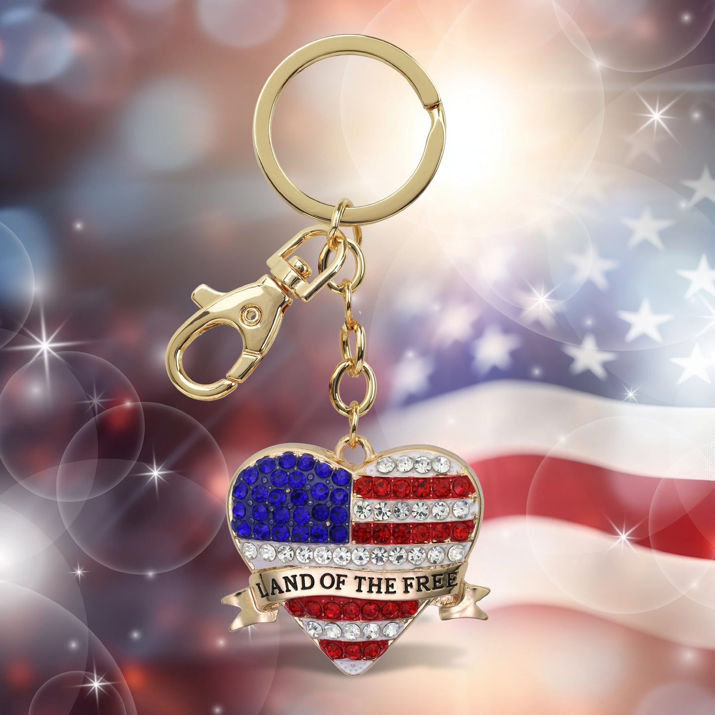 GOLD SPARKLING CHARMS - USA  FLAG HEART