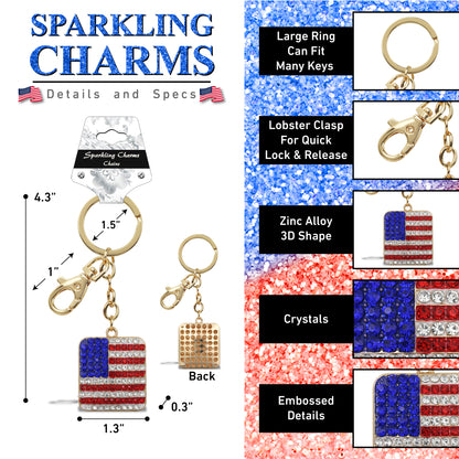 GOLD SPARKLING CHARMS - USA  FLAG SQUARE