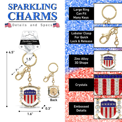 GOLD SPARKLING CHARMS - USA  FLAG PATRIOTIC SHIELD