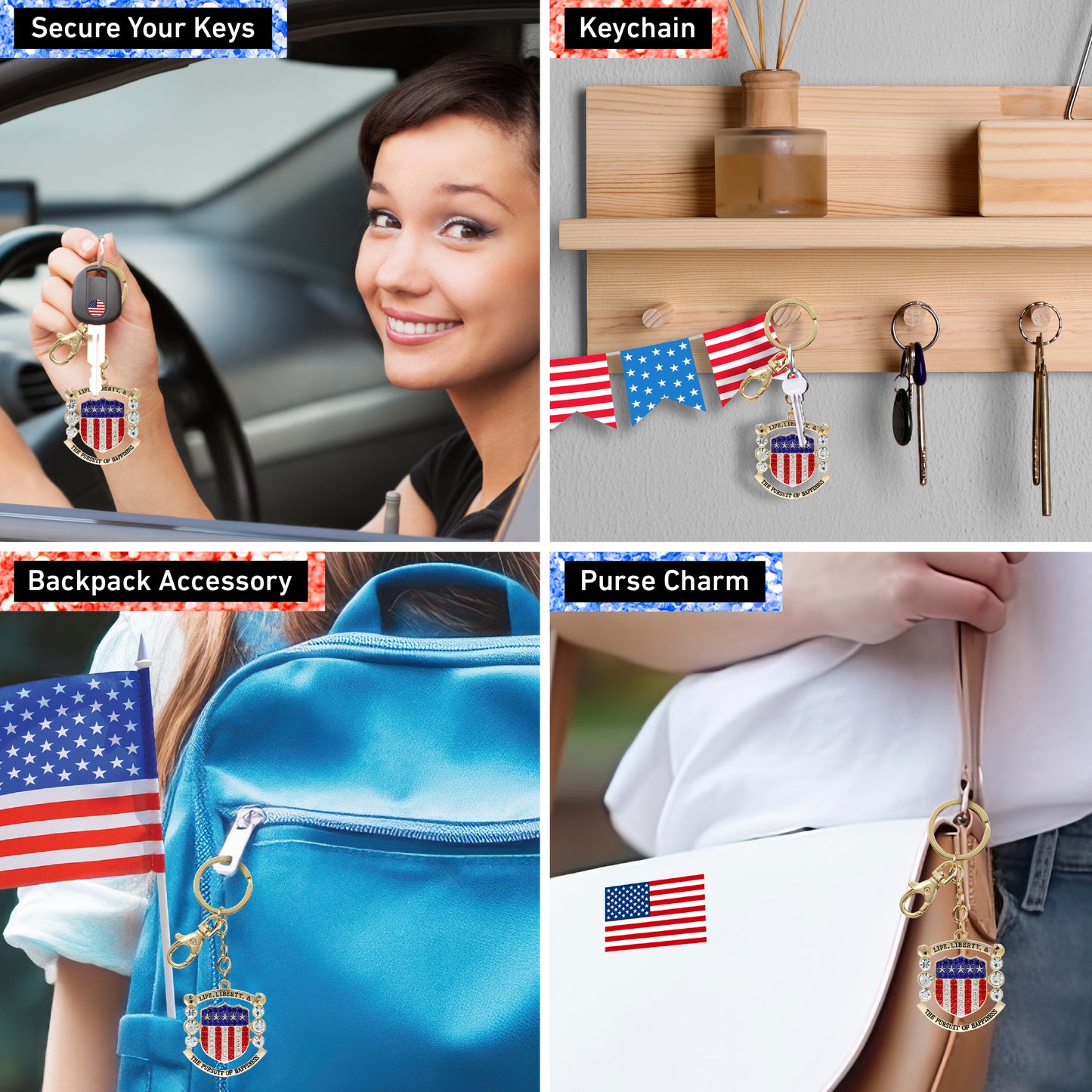 GOLD SPARKLING CHARMS - USA  FLAG PATRIOTIC SHIELD