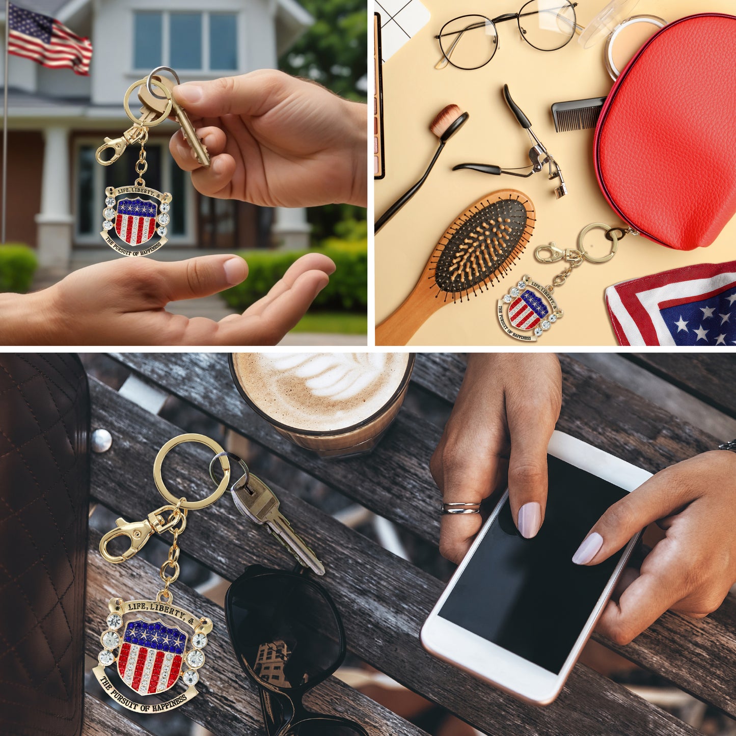 GOLD SPARKLING CHARMS - USA  FLAG PATRIOTIC SHIELD