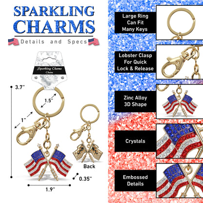 GOLD SPARKLING CHARMS - USA  FLAGS