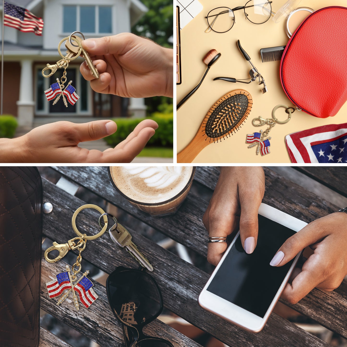 GOLD SPARKLING CHARMS - USA  FLAGS
