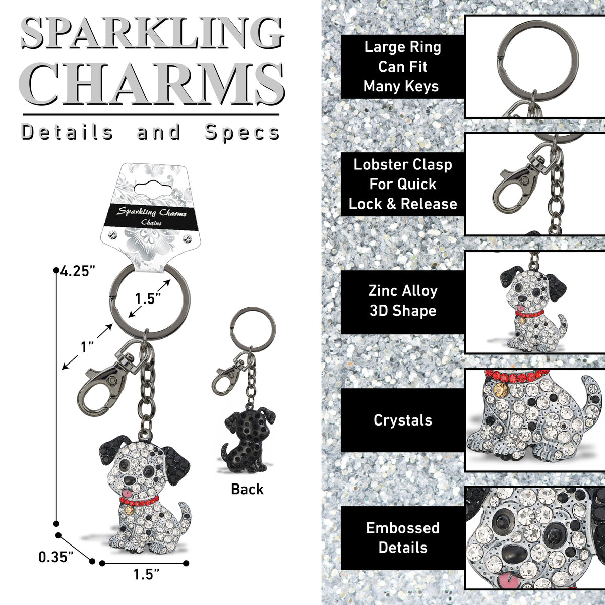 GUNMETAL SPARKLING CHARMS - DALMATIAN DOG
