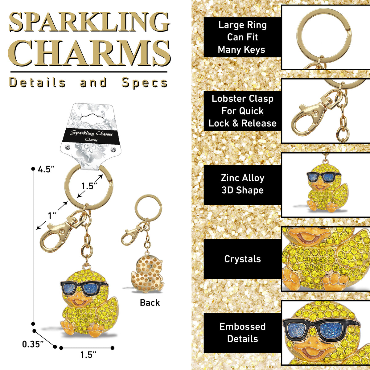 GOLD SPARKLING CHARMS - YELLOW COOL DUCK