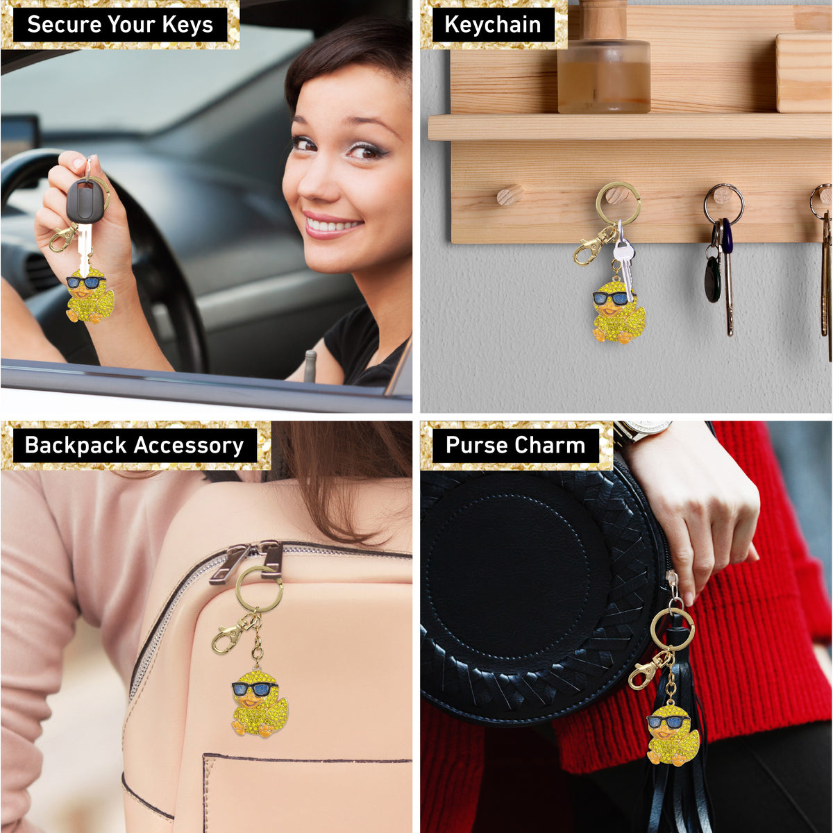 GOLD SPARKLING CHARMS - YELLOW COOL DUCK