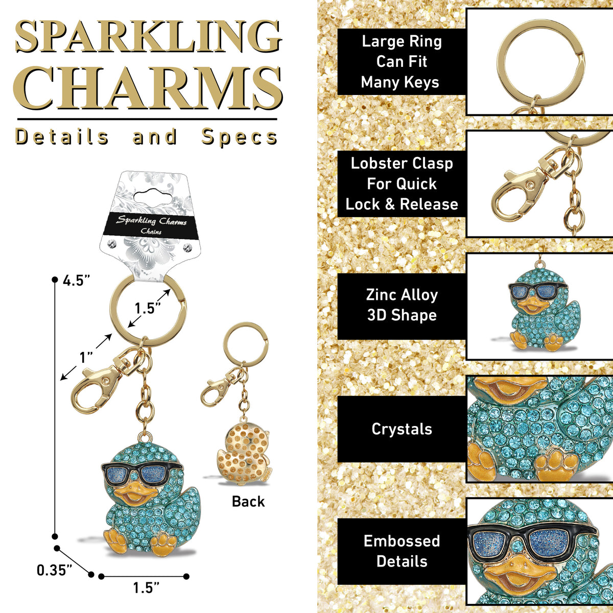 GOLD SPARKLING CHARMS - BLUE COOL DUCK