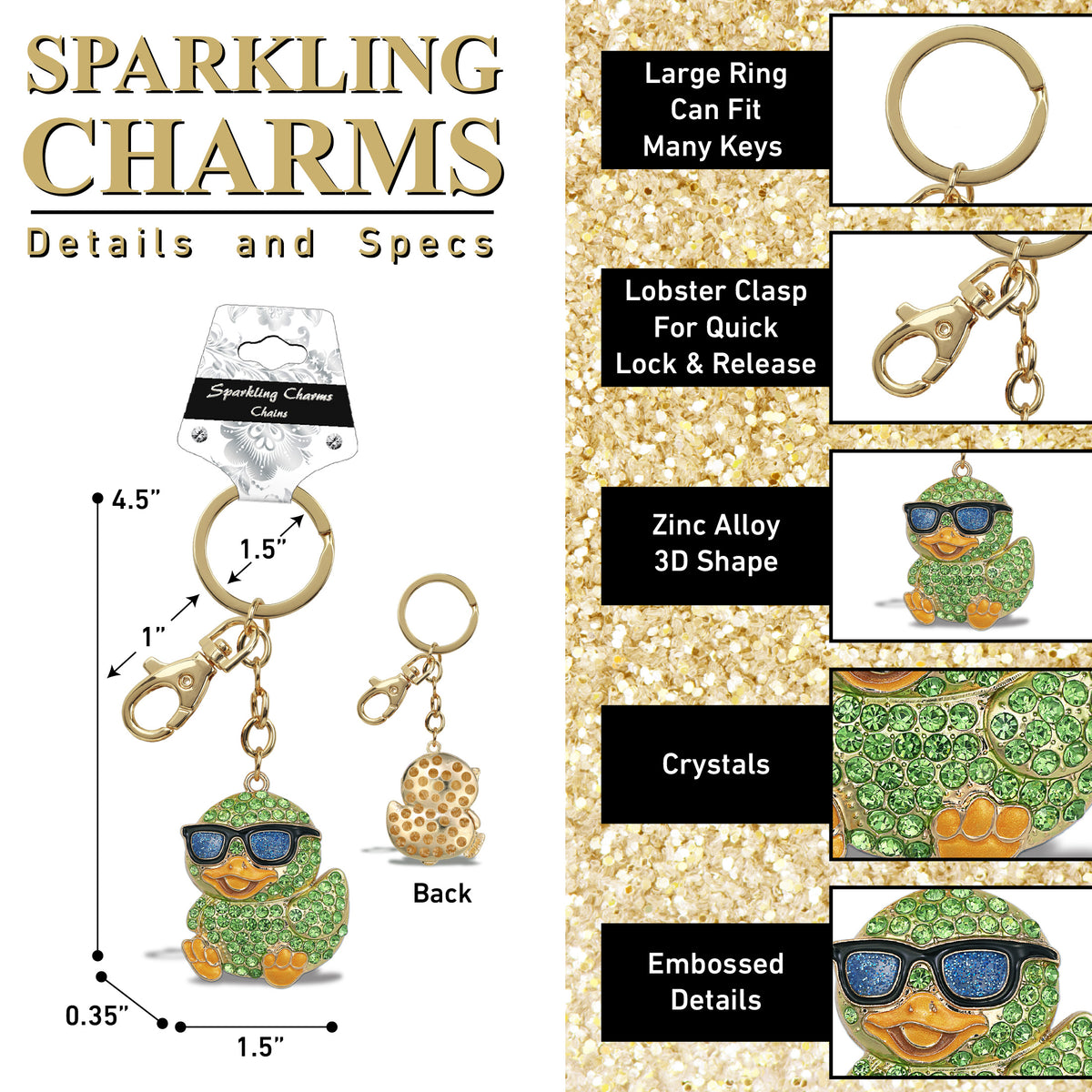 GOLD SPARKLING CHARMS - GREEN COOL DUCK