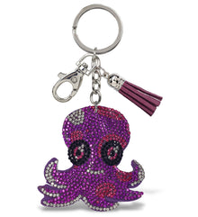 SPARKLING RHINESTONES CHARM WITH TASSEL - PURPLE OCTOPUS