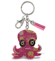 SPARKLING RHINESTONES CHARM WITH TASSEL - PINK OCTOPUS