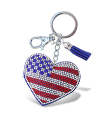 SPARKLING RHINESTONES CHARM WITH TASSEL - USA FLAG HEART