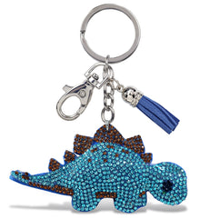 SPARKLING RHINESTONES CHARM WITH TASSEL - DINOSAUR STEGOSAURUS