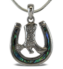 NECKLACE - SNAKE CHAIN 18" - NATURAL PAUA - HORSE SHOE