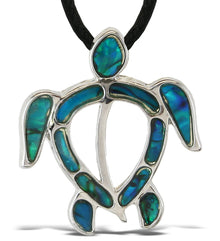 NECKLACE - BLACK CORD 18" - NATURAL PAUA - SEA TURTLE