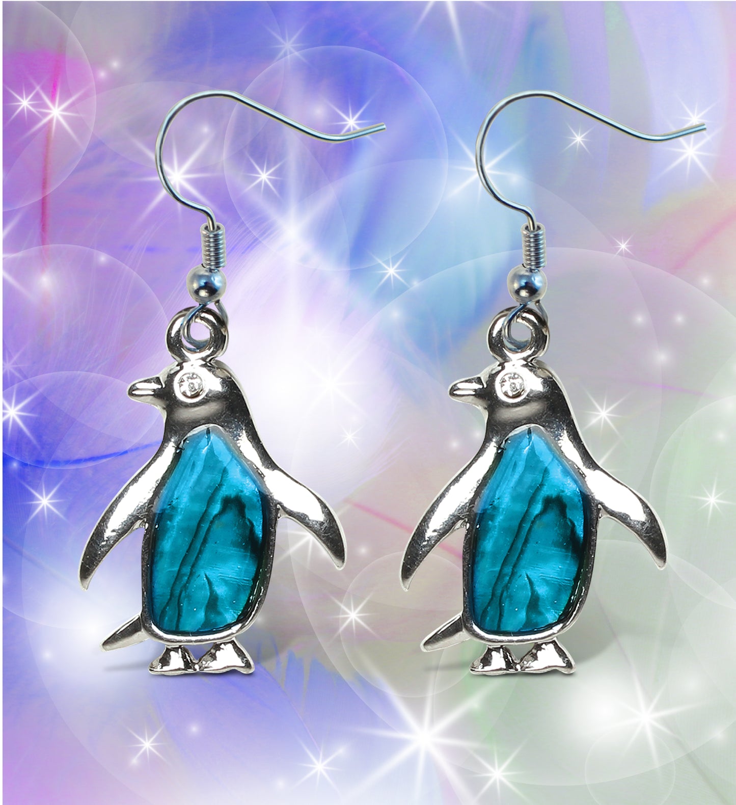 EARRINGS - DANGLE POST - FISH HOOK - PENGUIN